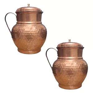 پارچ مسی مدل دسته منقش طرح چکش خوار بسته 2 عددی 
