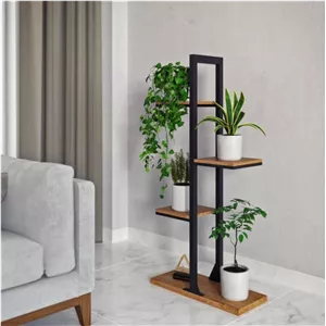 استند گل ایستاده مدل G-15 با پروفیل فلزی مقاوم و طبقات MDF ضدآب، مناسب برای گل‌های آپارتمانی و گیاهان آبی، طراحی استوانه‌ای با استحکام بالا و ابعاد 120x55x25 سانتی‌متر