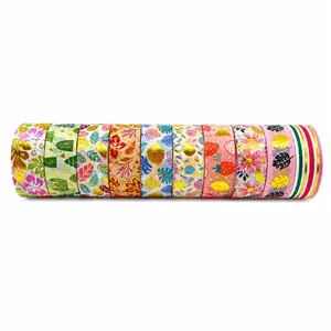 چسب کاغذی مدل واشی طلاکوب فانتزی عرض 1.5 سانتی متر کد01 بسته 10 عددی