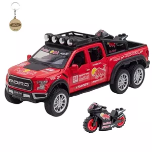 ماکت ماشین ناب سل مدل  وانت فورد رپتور شش چرخ فلزی چراغدار موزیکال با موتور FORD RAPTOR به همراه جاسوییچی