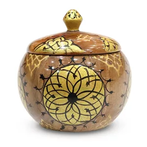 قندان چوبی صنایع دستی فاخر مدل نگارین طرح گل اسلیمی کد HBr-SugarBowl9p8