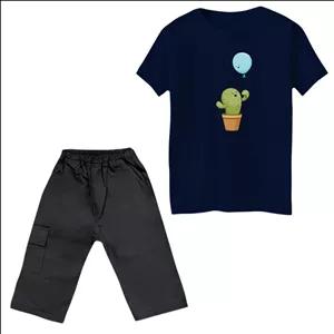 ست تی‌شرت آستین کوتاه و شلوارک دخترانه مدل کاکتوس و بادکنک کد 2