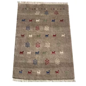 گبه دستبافت مدل قشقایی یک و نیم متری کد Nkpa.ha5 زمینه طوسی