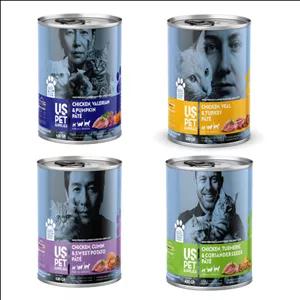 کنسرو غذای گربه بالغ یو اس پت مدل پریمیوم میکس مرغ بسته 4 عددی