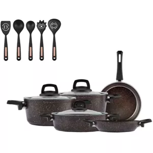 سرویس قابلمه وتابه بیوگرانیتی 13 پارچه کاراجا مدل Black Gold همراه با ابزار آشپزی