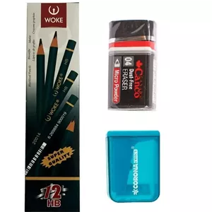 تراش کرونا مدل چراغ به همراه مداد مشکی و پاک کن مجموعه 14 عددی