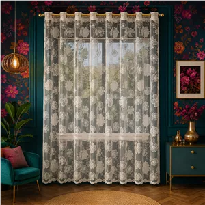 پرده پانچ تیکو دکو مدل تور راشل کادکا طرح گلبرگ دالبوردار سایز 280 × 300 سانتی‌متر 