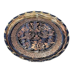 سینی مسی مدل گل و مرغ الماس تراش کد۳۲