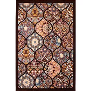 فرش ماشینی 420 شانه ساوین رنگ زمینه کرم حاشیه قهوه ای کد 7264