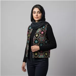 جلیقه رسمی زنانه مخمل گل‌دار جلو باز