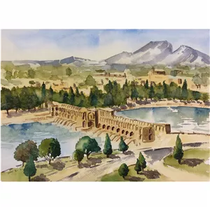 نقاشی آبرنگ به سبک رئالیسم طرح سی و سه پل اصفهان کد 1087