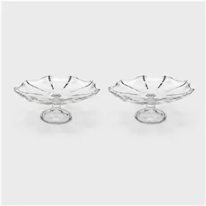 پیش‌دستی پایه‌دار کریستال شیرینی‌خوری کد 2025 بسته 2 عدد، ابعاد 19×19×10 سانتی‌متر، قابل شستشو با دست و ماشین ظرفشویی، دارای جعبه