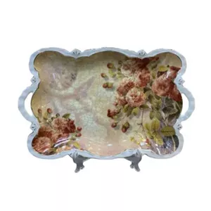 سینی دسته دار لمونژ طرح گل کد 6 سایز 42×27