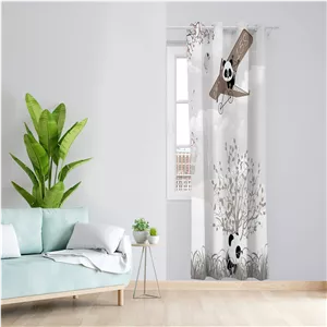  پرده مدل اتاق کودک مخمل پانچی طرح پاندا کد 2686 سایز 140x280 سانتی متر