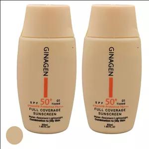 کرم ضد آفتاب رنگی ژیناژن SPF 50 مدل 01 محافظت‌کننده در برابر اشعه‌های UVA و UVB مناسب پوست‌های چرب و مختلط حجم 50 میلی‌لیتر مجموعه دو عددی