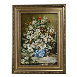 تابلو فرش دستباف مدل گل طولی بابونه گلدان فیروزه ایی سیدیان کد 9000