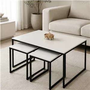 میز جلومبلی مستطیل با پایه فلز و صفحه MDF مدل کوین کدf-21 مجموعه سه عددی