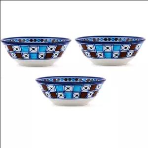 کاسه سرامیکی میبد مروارید مدل شطرنجی بسته 3 عددی