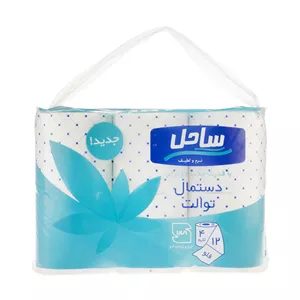 دستمال توالت ساحل مدل 001 بسته 12 عددی 