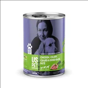 کنسرو غذای سگ یو اس پت مدل های پریمیوم طعم مرغ و کرفس و ریحان وزن 430 گرم
