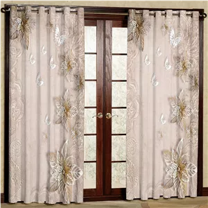 پرده بارمان دکور طرح گل و پروانه مدل مخمل پانچی کد 82-1281 W سایز 140x280 سانتی متر