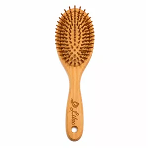 برس مو تخت لیلاک مدل Bamboo Oval با دندانه‌های چوبی