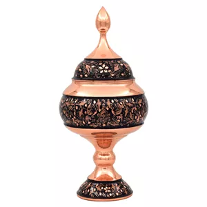 شکلات خوری مسی مدل الماس تراش طرح گل و مرغ کد 23 