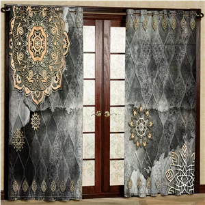  پرده بارمان دکور طرح ترنج مدل مخمل پانچی کد 94-4793 W سایز 140x200 سانتی متر