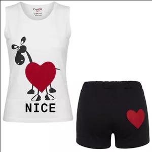 ست تاپ و شلوارک راحتی زنانه مدل قلب لاو