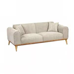 مبل راحتی سه نفره با روکش پارچه و پایه چوب مدل لیو به همراه 2 کوسن