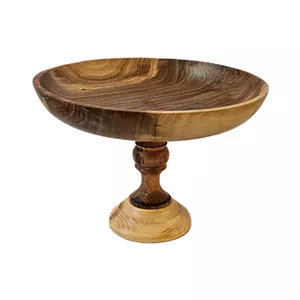 میوه‌خوری چوب گردو پایه‌دار مدل چوبی لبه کوتاه با ارتفاع پایه 15 cm، قطر 30 cm، رنگ‌آمیزی با روغن گیاهی، مناسب شست‌وشو با دست 