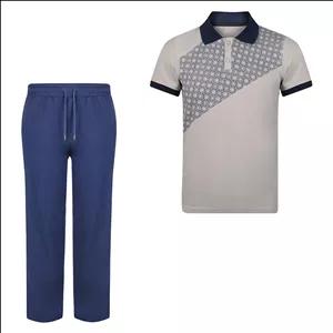 ست پولوشرت آستین کوتاه و شلوار راحتی مردانه سیلکا مدل شش ضلعی