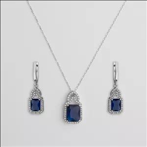 نیم ست طلا 18 عیار زنانه گلدم مدل اتمی طرح یاقوت کبود H547018