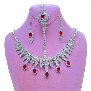 سرویس نقره زنانه مدل نگین یاقوت سرخ اشکی کد 000187 