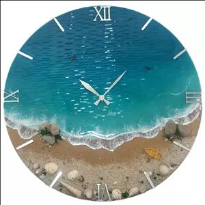 ساعت دیواری رزینی دست‌ساز طرح دریا و ساحل طبیعی مدل موج
