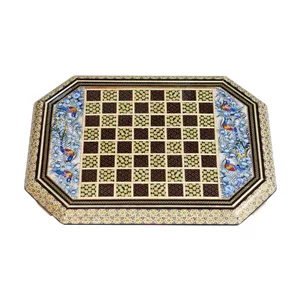 صفحه شطرنج خاتم کاری چوبی صنایع دستی فاخر مدل ممتاز مطول طرح نقاشی برجسته گل و مرغ کد HQBl4030
