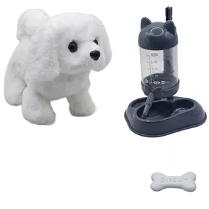  اسباب بازی ناب سل مدل سگ پولیشی متحرک موزیکال کد mini plush pet lovely naab001 به همراه استخوان و ظرف آب مخزن دار مجموعه سه عددی 