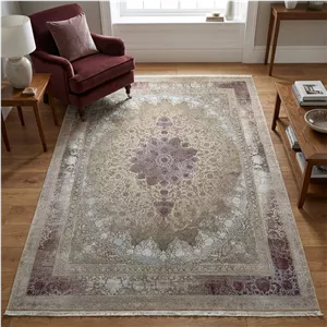 فرش ماشینی 700 شانه فرش بزرگمهر زمینه نسکافه ای حاشیه نسکافه ای طرح وینتیج کد 77654