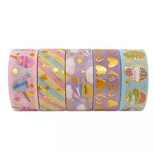 چسب کاغذی مدل واشی طلاکوب فانتزی عرض 1.5 سانتی متر کد07 بسته 5 عددی