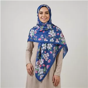 روسری زنانه مدل ابریشم توییل طرح گل های پاییزی کد ab385