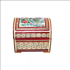 جعبه خاتم کاری مدل مینیاتور برجسته طرح گل و مرغ کد 121010Gr1f3