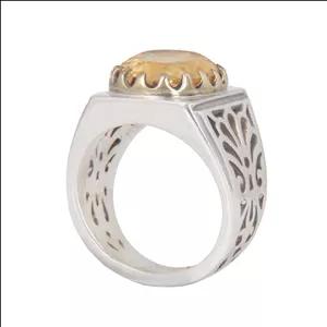 انگشتر نقره سیترین مردانه مدل کلکسیونی جواهری رکاب دستساز کد AM_5558