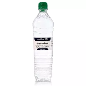 آب مقطر دیونیزه سه بار تقطیر توسکا شیمی مدل TDS=0 حجم ۱۳۰۰ میلی‌لیتر