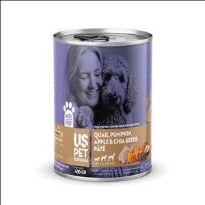 کنسرو غذای سگ یو اس پت مدل های پریمیوم طعم بلدرچین و کدو تنبل وزن 430 گرم