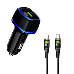 شارژر فندکی 60 وات دو پورت فرست یو مدل F022 به همراه کابل USB-C