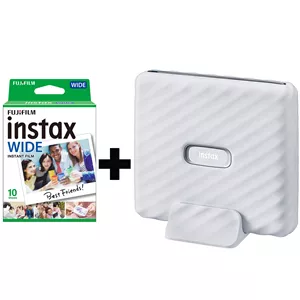 پرینتر فوجی فیلم رنگی تک کاره با چاپ عکس مدل Instax Link Wide، سایز چاپ کاغذ عکس، قابلیت شارژ، اتصال به بلوتوث، به همراه فیلم چاپ سریع مخصوص دوربین فوجی فیلم مدل Instax Wide 
