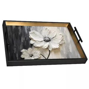 سینی دسته دار طرح گل مدل دکوراتیو سایز 40*30 سانتی متر 