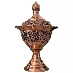 قندان قلمزنی مسی طرح گل و برگ مدل تک پایه 