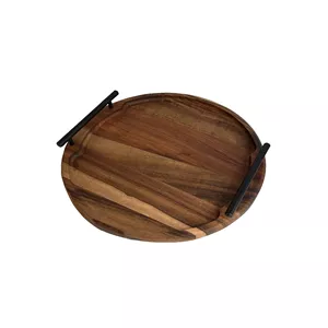 سینی دسته دار مدل چوب گردو طرح گرد سایز 30*30 سانتی متر