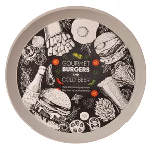 سینی بدون دسته پلاستیک مهروز مدل 6001 طرح burgers سایز 20x20 سانتی متر